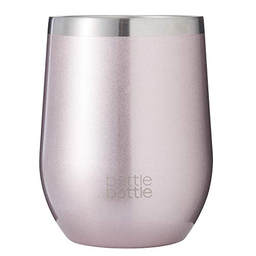 bottlebottlebottlebottle taza de vino de acero inoxidable, doble pared aislante, taza de café de viaje, taza de vidrio con tapa para bebidas calientes y frías, acero inoxidable, Rosa dorado., 355ml