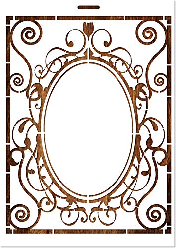 Boutique d'isacrea - Plantilla de plástico Mylar, Formato A4, 21 x 29,7 cm, Marco Barroco Ovalado