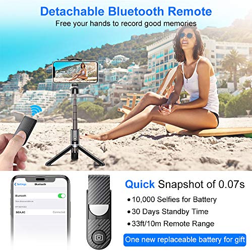 Bovon Palo Selfie Tripode, 3 en 1 Mini Tripode para Movil con Bluetooth y Control Remoto, Selfie Stick Extensible Compatible con iPhone 11Pro Max/11 Pro/XS Max/XR/8/8Plus, Galaxy S20 Plus/S10, Huawei