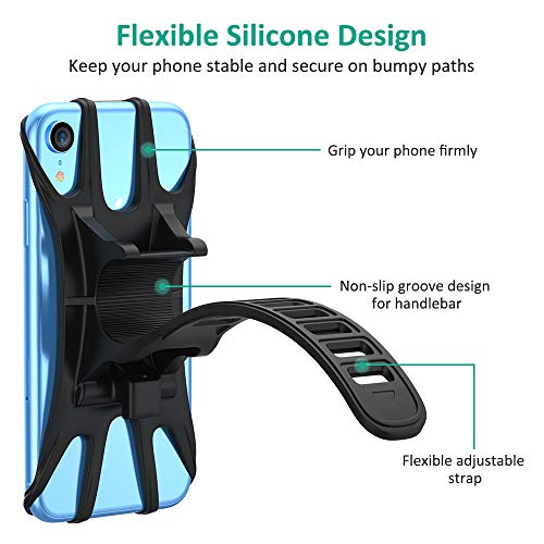 Bovon Soporte Movil Bicicleta, Soporte Universal Manillar de Silicona para Bicicleta de montaña y Motocicleta, Soporte Movil Moto Compatible con iPhone 11 Pro/11/XR/X/XS, Samsung S9 y 4.5"-6.5" Movil