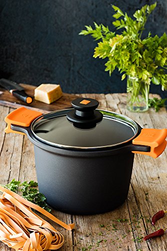 BRA Efficient Olla Alta con Tapa de Cristal y Asas de Silicona, 6.8 litros, 24 cm + Efficient Cacerola Baja con Tapa de Cristal y Asas de Silicona, 28 cm,con Antiadherente Teflon Platinum Plus