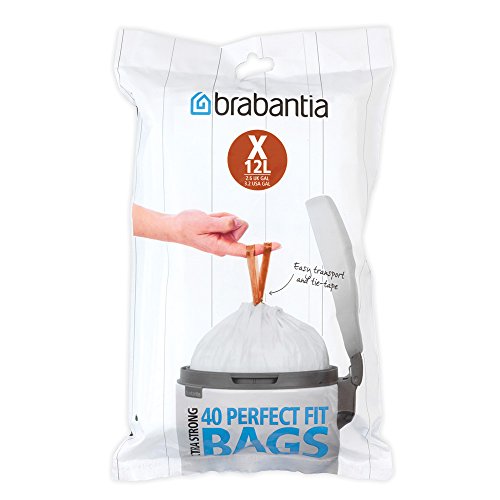 Brabantia Código X Bolsas de Basura Formato expendedor, Blanco, 10-12 L, 40 Unidades