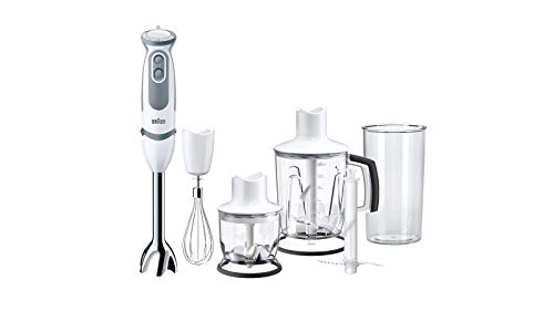 Braun Hogar Minipimer 5245 - Batidora de mano, 1000 W, 21 velocidades y función turbo, anti-salpicaduras, 4 accesorios (varillas, mini-picadora 350ml, batidora de vaso de 1.25L, vaso medidor 600ml)