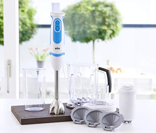 Braun Minipimer 5 MQ5060WH Twist fit - Batidora de mano, 750 w, 21 velocidades, accesorio spiralizer, vaso medidor 0,6 l, blanco y azul