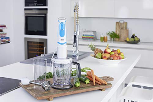 Braun Minipimer 5 MQ5060WH Twist fit - Batidora de mano, 750 w, 21 velocidades, accesorio spiralizer, vaso medidor 0,6 l, blanco y azul
