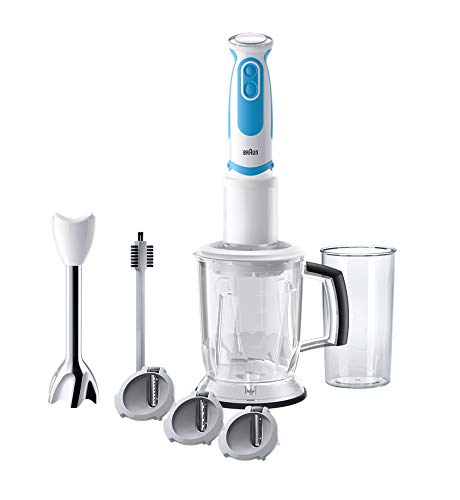 Braun Minipimer 5 MQ5060WH Twist fit - Batidora de mano, 750 w, 21 velocidades, accesorio spiralizer, vaso medidor 0,6 l, blanco y azul