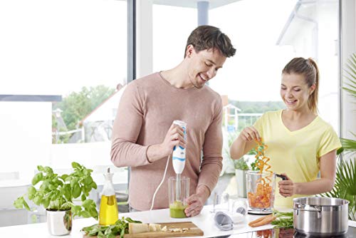 Braun Minipimer 5 MQ5060WH Twist fit - Batidora de mano, 750 w, 21 velocidades, accesorio spiralizer, vaso medidor 0,6 l, blanco y azul