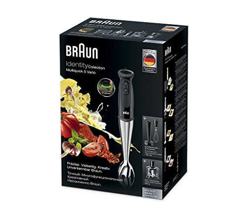 Braun Minipimer 5 MQ5137bk Sauce - Batidora de mano 750w, 21 velocidades, accesorio montanatas, pasapuré y picadora de 500 ml, vaso medidor 0,6 l, negro
