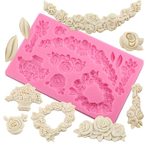 Bricolaje Flor Rosa Pastel Borde Molde Silicona, Barroco Espiral Alivio Boda Decoración Herramientas, Cupcake Encaje Felpudo, Horneado Chocolate Pasta de Goma Fondant Fimo Arcilla Herramienta