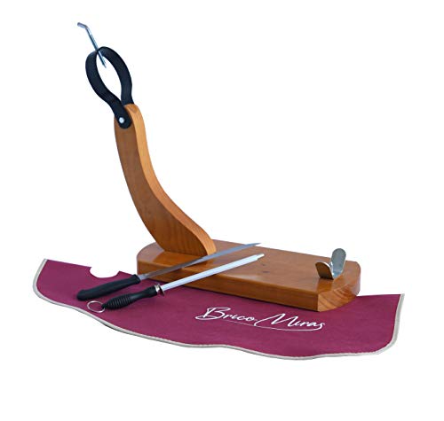 BRICOMIRAS JAMONERO Modelo HUELVA ECONÓMICO, Regalo Cuchillo + CHAIRA + CUBREJAMÓN Burdeos, Soporte JAMONERO Gondola Ideal para Uso DOMÉSTICO