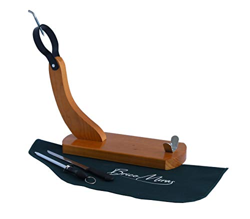 BRICOMIRAS JAMONERO Modelo HUELVA ECONÓMICO, Regalo Cuchillo + CHAIRA + CUBREJAMÓN Verde, Soporte JAMONERO Gondola Ideal para Uso DOMÉSTICO