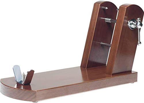 BRICOMIRAS JAMONERO Modelo Rioja Premium, Regalo Pinza Arcos + Cuchillo + CHAIRA + CUBREJAMÓN (Burdeos) + PAÑO, Soporte JAMONERO Ideal Uso DOMÉSTICO Y Profesional (Nogal)