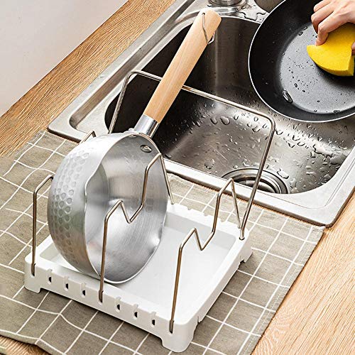 Brillie Estantes y Soportes para Almacenar Tapas de Ollas, Organizador de Sartenes y Tapaderas Ajustable para Los Armarios de Cocina de Armario, Acero Inoxidable, Blanco, 21.5x17.5x16 cm
