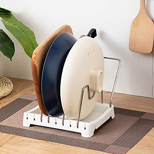 Brillie Estantes y Soportes para Almacenar Tapas de Ollas, Organizador de Sartenes y Tapaderas Ajustable para Los Armarios de Cocina de Armario, Acero Inoxidable, Blanco, 21.5x17.5x16 cm
