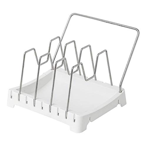 Brillie Estantes y Soportes para Almacenar Tapas de Ollas, Organizador de Sartenes y Tapaderas Ajustable para Los Armarios de Cocina de Armario, Acero Inoxidable, Blanco, 21.5x17.5x16 cm
