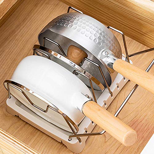 Brillie Estantes y Soportes para Almacenar Tapas de Ollas, Organizador de Sartenes y Tapaderas Ajustable para Los Armarios de Cocina de Armario, Acero Inoxidable, Blanco, 21.5x17.5x16 cm