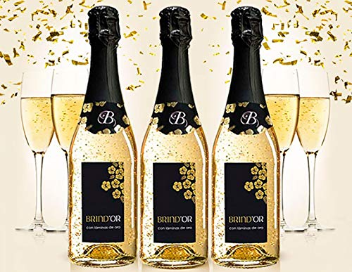 Brindor El Mejor Vino con Láminas de Oro de 22 kilates para Regalar Vino tipo Espumoso sin ser Cava pero con Espectacular presentación Gracias a sus láminas de Oro Botella 750ml