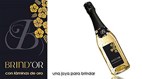 Brindor El Mejor Vino con Láminas de Oro de 22 kilates para Regalar Vino tipo Espumoso sin ser Cava pero con Espectacular presentación Gracias a sus láminas de Oro Botella 750ml