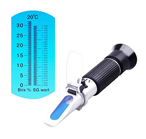Brix Refractometer con ATC Refractómetro Digital de Mano para Homebrew Wort Cerveza Vino Fruta Azúcar, Gravedad Especial de Escala Doble 1.000-1.130 y Brix 0-32% (Negro)
