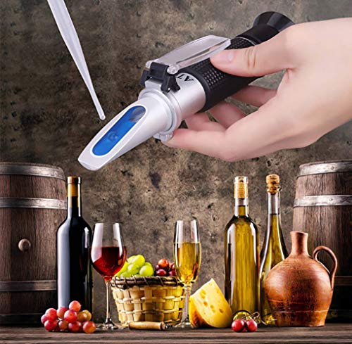 Brix Refractometer con ATC Refractómetro Digital de Mano para Homebrew Wort Cerveza Vino Fruta Azúcar, Gravedad Especial de Escala Doble 1.000-1.130 y Brix 0-32% (Negro)