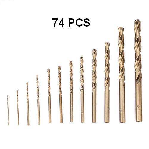 Brocas helicoidales, 74 piezas Juego de brocas de cobalto M35 HSS-CO con vástago recto, 1.0-8.0 mm, herramientas de brocas para taladrar acero inoxidable, hierro fundido, chapa, placa de acero