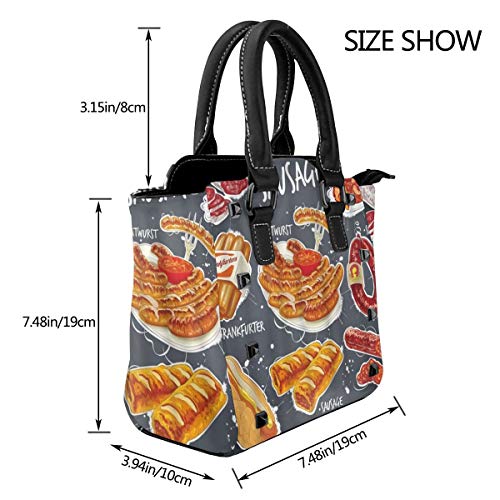 BROWCIN Salchicha Dibujado a mano Varios productos Salami Cocina Comida Hot Dog Carne Desmontable Moda Tendencia Bolso de las señoras Bolso de hombro