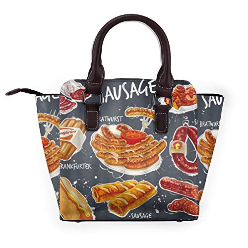 BROWCIN Salchicha Dibujado a mano Varios productos Salami Cocina Comida Hot Dog Carne Desmontable Moda Tendencia Bolso de las señoras Bolso de hombro
