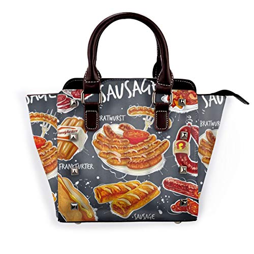 BROWCIN Salchicha Dibujado a mano Varios productos Salami Cocina Comida Hot Dog Carne Desmontable Moda Tendencia Bolso de las señoras Bolso de hombro