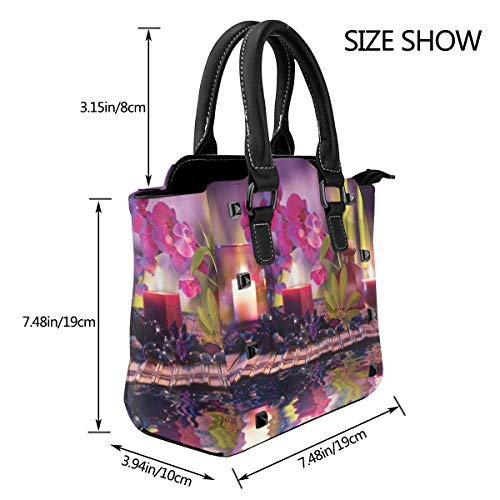 BROWCIN Spa Composición violeta Velas Aceite Orquídeas y bambú sobre agua Hojas naturales Impresión de imagen Desmontable Moda Tendencia Bolso de las señoras Bolso de hombro