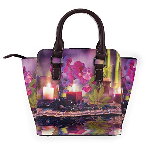 BROWCIN Spa Composición violeta Velas Aceite Orquídeas y bambú sobre agua Hojas naturales Impresión de imagen Desmontable Moda Tendencia Bolso de las señoras Bolso de hombro