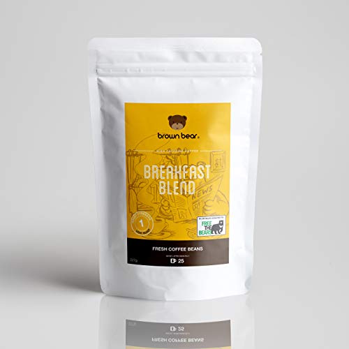 Brown Bear Desayuno Breakfast Blend, Café En Grano, Tostado Suave, 227 g Light Roast Coffee Beans, 5% de las ventas fue donado a Free the Bears Charity