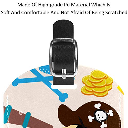 Brújula Pirata de Dibujos Animados Etiquetas de Equipaje de Cuero de la PU para Viajar Diseño de Figura Linda para Viajar Senderismo Escuela de Camping de Negocios, Etiqueta de Bolso 7x11.4cm