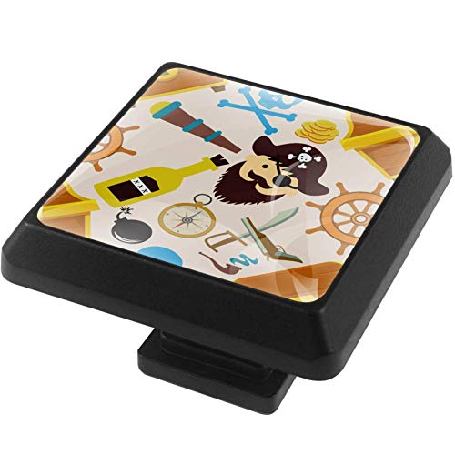Brújula pirata de dibujos animados Perillas cuadradas para cajones Cristales de efectos visuales 3D Perillas para cajones para muebles Tirador para gabinete Armario Cómoda Armario 3 piezas 37mm