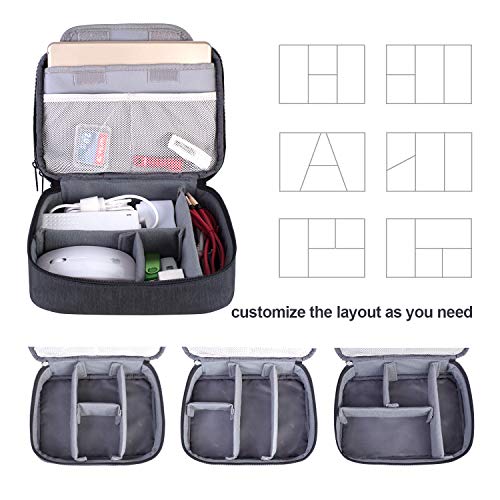 BUBM Estuche para Eléctricas Organizador de Accesesorio Bolsa de Viaje para Cables Cargador,Gadget de Memoria USB Bolsillo para iPad Mini(Mediado, Negro)