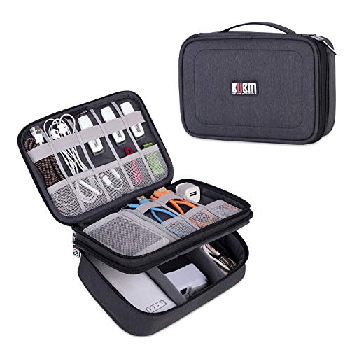 BUBM Estuche para Eléctricas Organizador de Accesesorio Bolsa de Viaje para Cables Cargador,Gadget de Memoria USB Bolsillo para iPad Mini(Mediado, Negro)