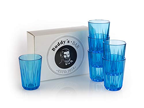 Buddy´s Bar – Juego de 6 Vasos de plástico Tritan, BPA, Aspecto de Cristal, Resistente a roturas, Reutilizables y Aptos para lavavajillas, Color Azul, 0,15 Liter