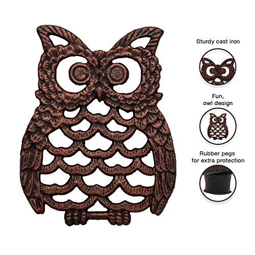 Búfalo de Hierro Fundido Trébedes–Trébedes Decorativo para la encimera o la Mesa de Comedor Vintage, Cooper, diseño Artesanal - con Las Clavijas de Goma/los pies - Metal Reciclado- Cobre con Mesa