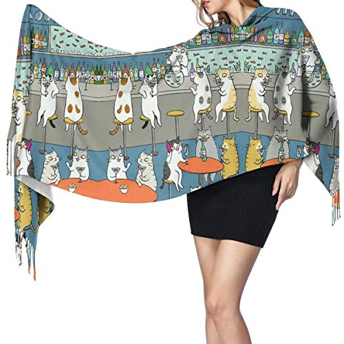 Bufanda de mantón Mujer Chales para, Cat In The Bar Bufanda cálida de invierno para mujer Moda Bufandas largas grandes y suaves de cachemir Chal