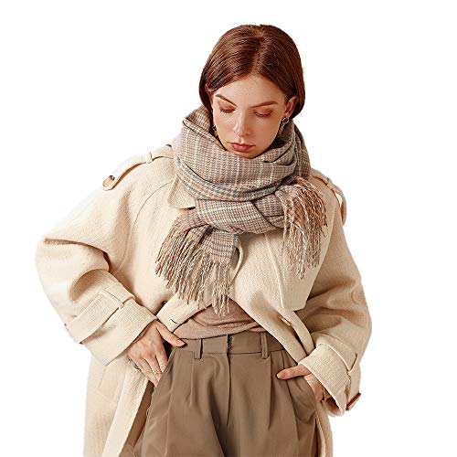 Bufanda De Otoño E Invierno Para Mujer Moda Europea Y Americana Borla Bufanda De Poliéster Retro Simple Plaid Cálido Mantón De Vacaciones Oficina Diaria