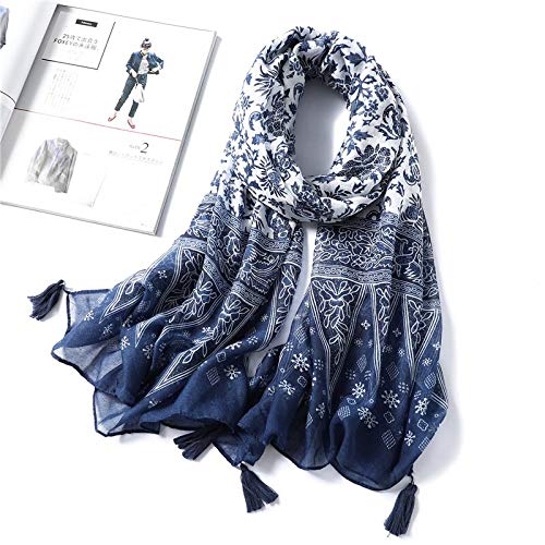 Bufanda Moda Mujer Algodón Bufanda Chales Bufandas con Estampado De Porcelana Suave Cálido Señora Invierno Estola Hijab Cuello