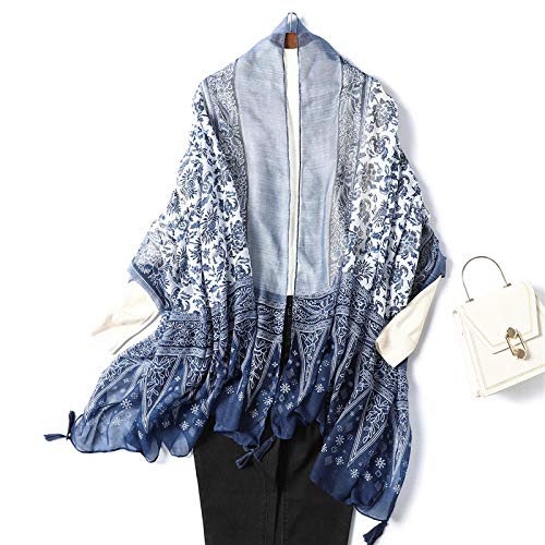 Bufanda Moda Mujer Algodón Bufanda Chales Bufandas con Estampado De Porcelana Suave Cálido Señora Invierno Estola Hijab Cuello