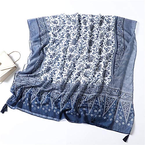 Bufanda Moda Mujer Algodón Bufanda Chales Bufandas con Estampado De Porcelana Suave Cálido Señora Invierno Estola Hijab Cuello