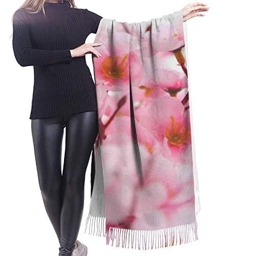 Bufanda para mujer bufanda larga suave y cálida de invierno, pétalos de flor de cerezo Floretes de primavera en tonos pastel suaves Lámina, bufanda chal con flecos de cachemira de imitación
