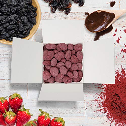 Bulk Gourmet Emporium - Pasas flame grandes bañadas en chocolate negro y espolvoreadas con fresa, producto vegetariano, halal y sin envase de plástico, 400 gr