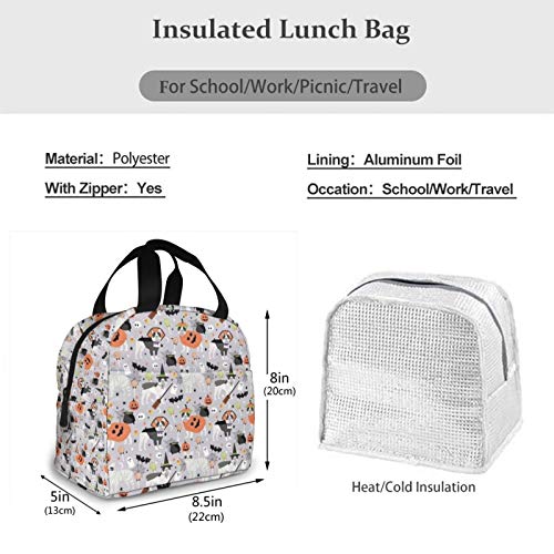 Bulldog francés Halloween negro y blanco neopreno loncha/loncha/almuerzo bolsa/picnic bolsas aisladas refrigerador organizador de viaje