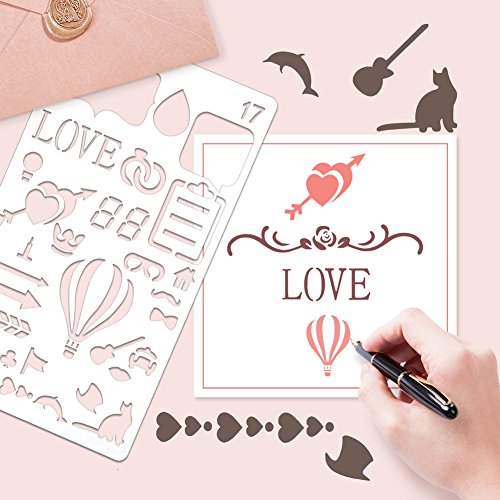 Bullet Journal Stencil Set,30 piezas plantilla dibujo Pintura Set,Plastico Plantillas Dibujo Stencil Bullet Journal para Niños, profesional Bullet Journal Stencil Set planificador dibujo de plástico