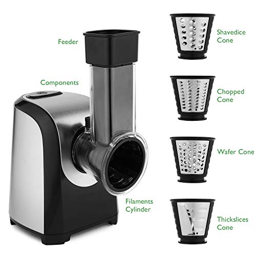 Bunao Eléctrico En Espiral Cortador de Verduras Patatas Frutas, Mini Máquina de Cortar Espiral Incluye 5 Accesorios para Cortar, 150W (Cortadores para Patatas y Vegetales)
