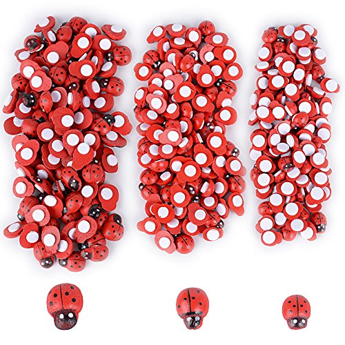 BUONDAC 300pcs Mariquitas Decorativas Adhesivos Mini Escarabajos Madera Decoración Regalos Plantas Jardín Manualidades Scrapbooking