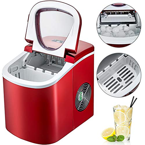 BuoQua Máquina de Hielo Portátil 12 KG por 24H Máquina Silenciosa para Hacer Hielo Máquina de Hielo para Casa Portátil Máquina para Hacer Cúbitos de Hielo Máquina de Cúbitos de Hielo (Rojo)