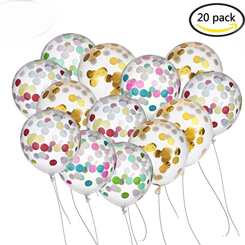 BUWANT Confetti Globos 20 Piezas 12 Pulgadas para Decoraciones de Fiesta, 10 Piezas de Oro y 10 Piezas Colorido